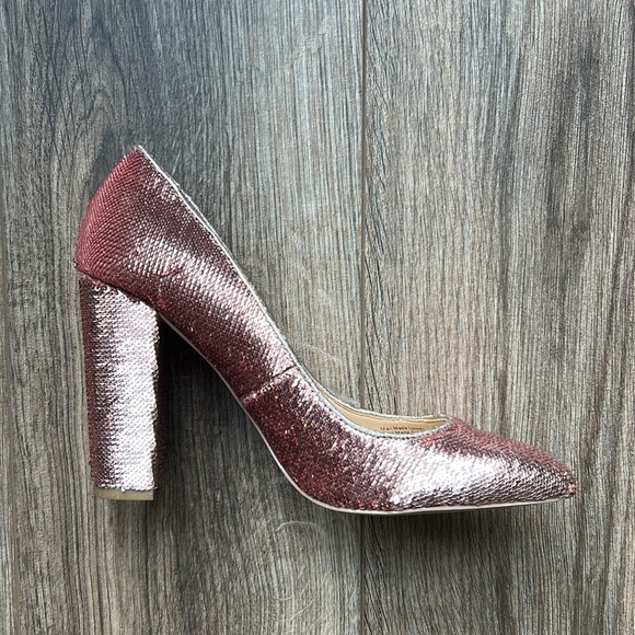 Badgley Mischka Pink Sparkle Block Heels - Picture 2 of 9